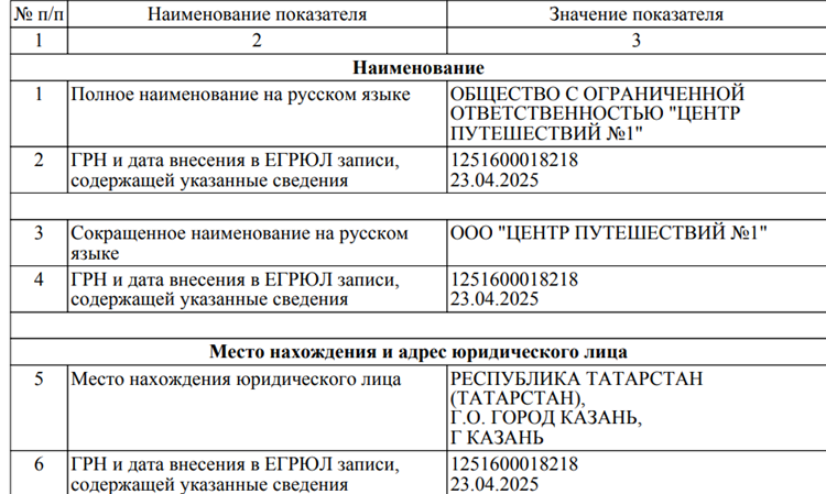 Франшиза Центр путешествий №1 - выписка из налоговой