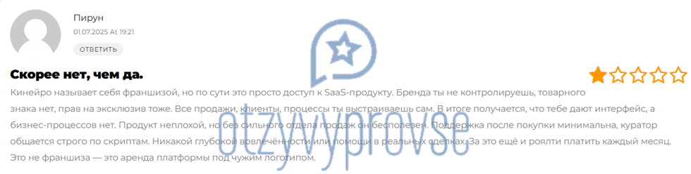 Франшиза Кинейро - отзыв 2