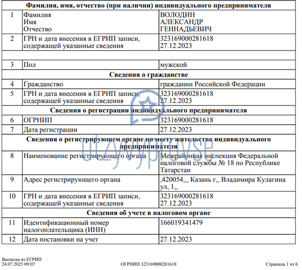 Франшиза Market Master - выписка из налоговой