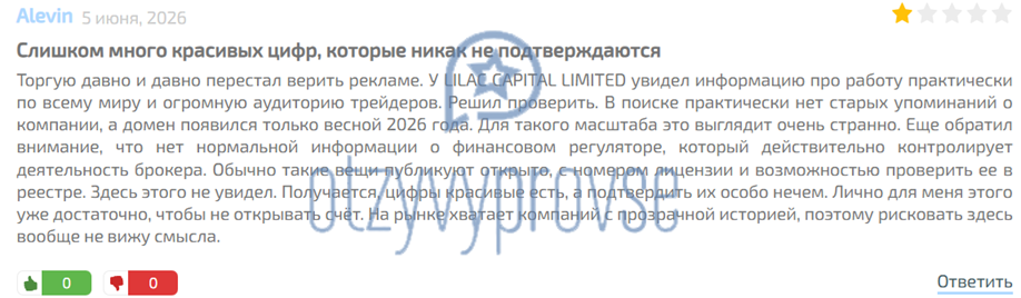 LILAC CAPITAL LIMITED - отзыв 1