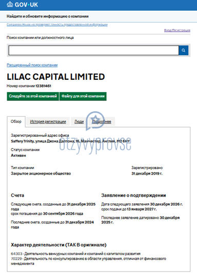 LILAC CAPITAL LIMITED - реестр компаний Великобритании
