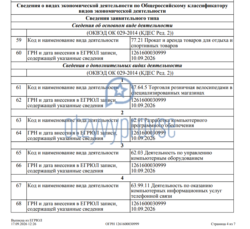 Франшиза МайБайк - выписка из налоговой продолжение