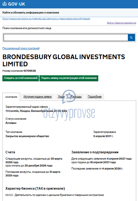 BrondesburyGlobal - реестр компаний Великобритании
